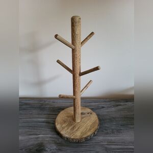 Handmade Wooden Live Edge Mug Tree Stand 15 Inch